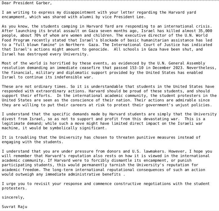 Media attached to: An Email to Harvard on Student Protests and Gaza