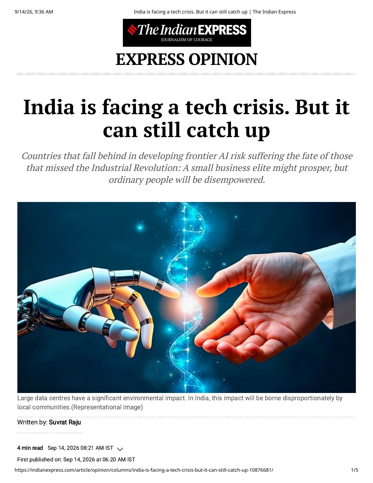 First page of India Is Facing a Tech Crisis. But It Can Still Catch Up
